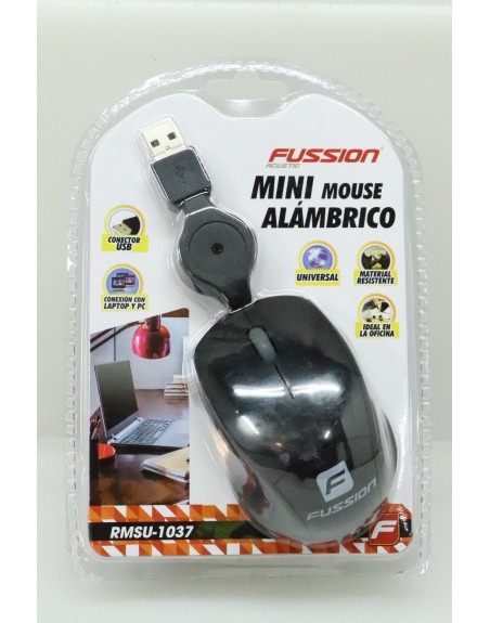 Mouse Optico Usb Alambrico Cable Retractil 70Cm Negro