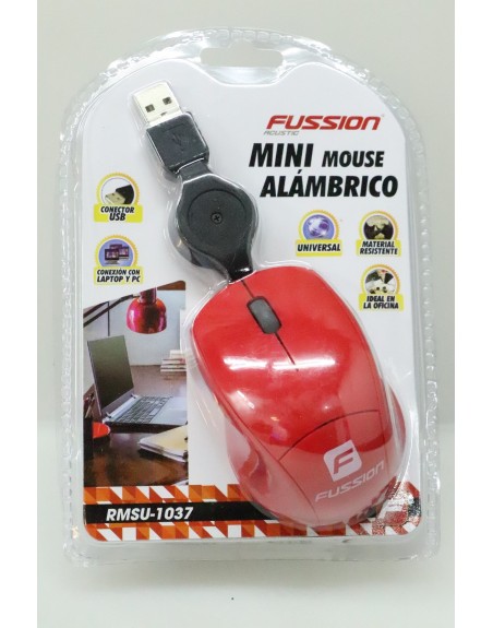 Mouse Optico Usb Alambrico Cable Retractil 70Cm Rojo