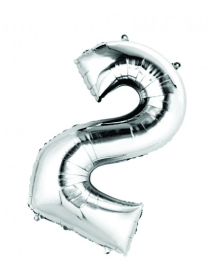 Globo Metalico De Numero Dos Gigante 80Cm Plateado