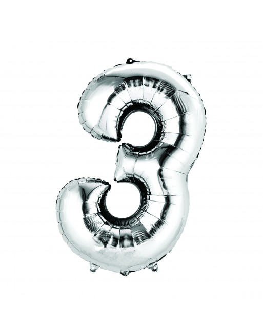 Globo Metalico De Numero Tres Gigante 80Cm Plateado