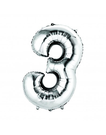 Globo Metalico De Numero Tres Gigante 80Cm Plateado