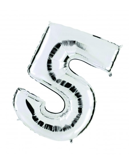 Globo Metalico De Numero Cinco Gigante 80Cm Plateado