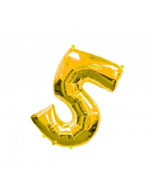 Globo Metalico De Numero Cinco Gigante 80Cm Dorado