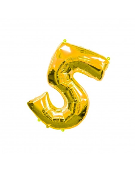Globo Metalico De Numero Cinco Gigante 80Cm Dorado