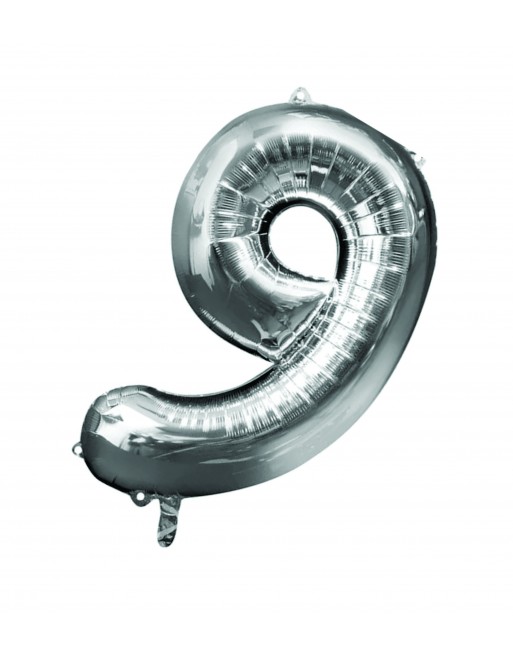 Globo Metalico De Numero Nueve Gigante 80Cm Plateado