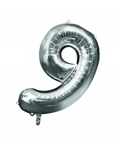 Globo Metalico De Numero Nueve Gigante 80Cm Plateado