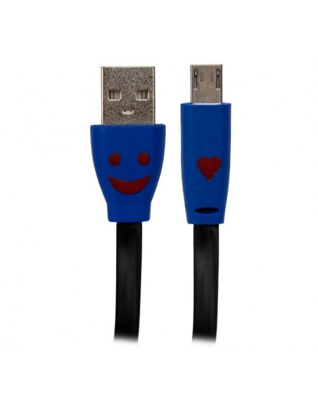 CABLE PLANO DE TRANSFERENCIA DE DATOS Y CARGA CON CONECTOR USB A MICRO USB / 1M / CON LUZ LED