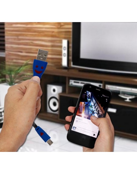CABLE PLANO DE TRANSFERENCIA DE DATOS Y CARGA CON CONECTOR USB A MICRO USB / 1M / CON LUZ LED