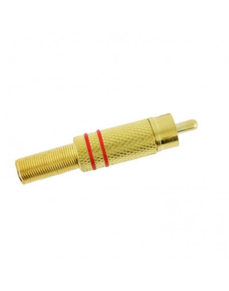 Conector Rca Macho De Metal Dorado Con Resorte Indicador Rojo 