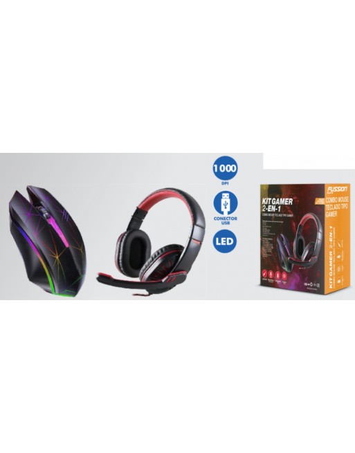 Kit Gamer Audifonos Y Mouse Con Led Fussion Kit-1001