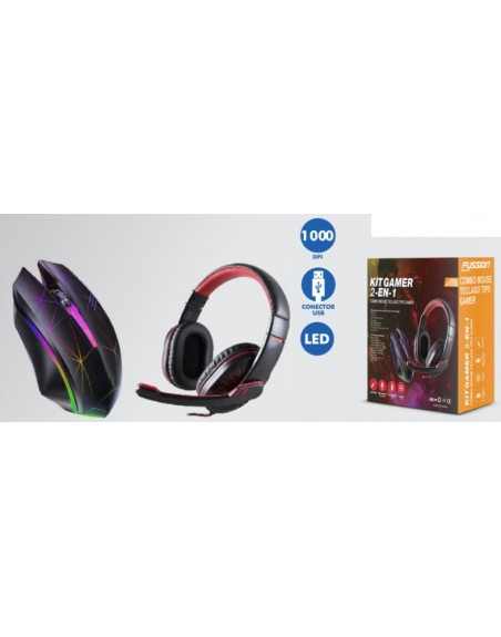 Kit Gamer Audifonos Y Mouse Con Led Fussion Kit-1001