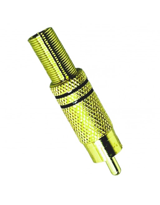 Conector plug RCA dorado con resorte banda negra