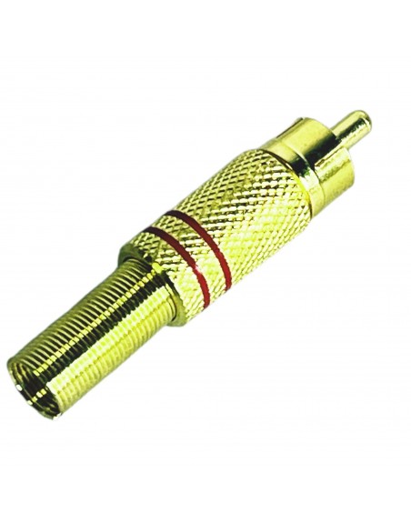 Conector plug RCA dorado con resorte banda roja