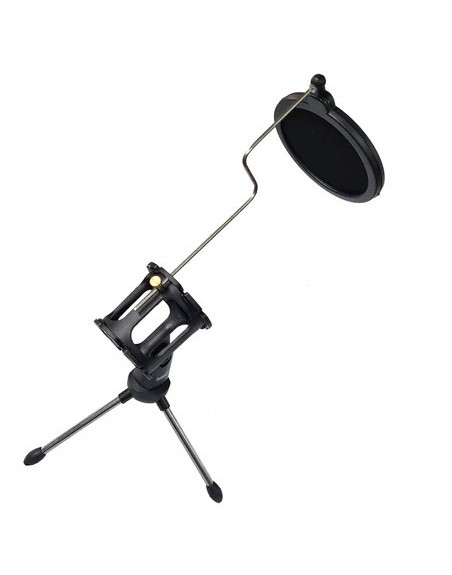 Soporte para microfono con suspension y pantalla paravientos