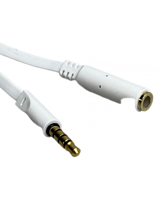 Extension Cable blanco plano para audio plug y jack 3,5mm estereo 4 vias
