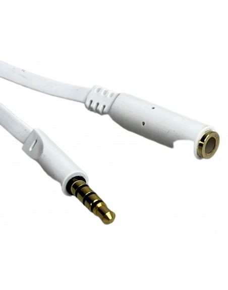 Extension Cable blanco plano para audio plug y jack 3,5mm estereo 4 vias