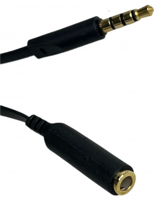 Extension Cable NEGRO Plano Para Audio Plug Y Jack 3,5mm Estereo 4 Vias