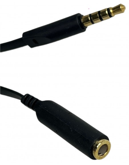 Extension Cable NEGRO Plano Para Audio Plug Y Jack 3,5mm Estereo 4 Vias