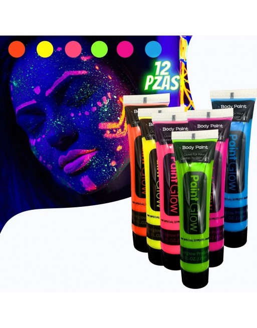 12 Tubos Pintura Luminosa Neon Cara Manos Batucada