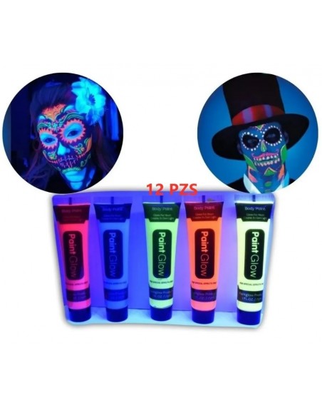 12 Tubos Pintura Luminosa Neon Cara Manos Batucada