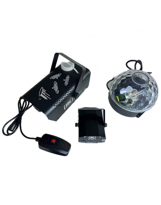 Set Maquina Humo 400W + Jelly Crystalball RGBWAP + Laser Multipuntos RG