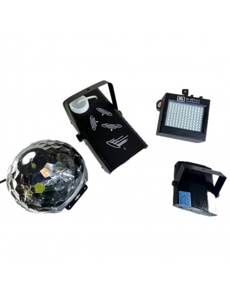Set Maquina Humo 400W + Jelly Crystalball RGBWAP+ Estrobo LED + Laser RG