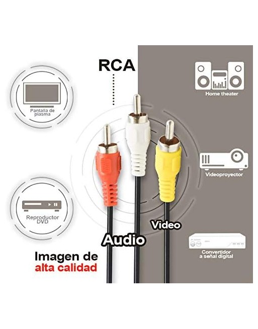 Cable 3 RCA a 3 RCA para Audio Y Video 3.5 Metros de Nickel Plateado