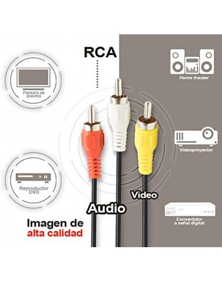 Cable 3 RCA a 3 RCA para Audio Y Video 3.5 Metros de Nickel Plateado