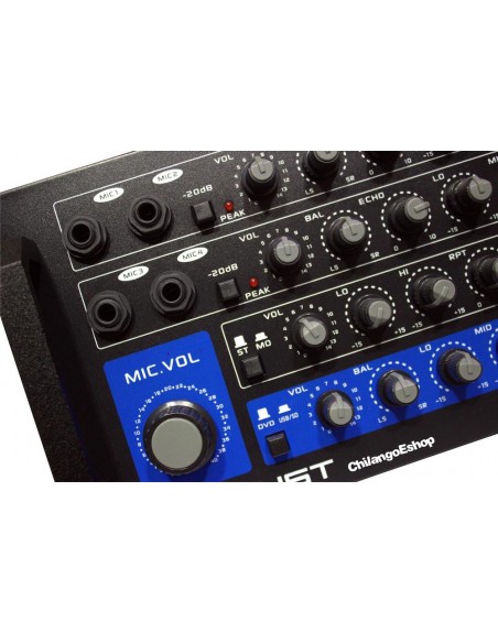 MEZCLADORA CON AMPLIFICACION 4 CANALES USB SD BLUETOOTH