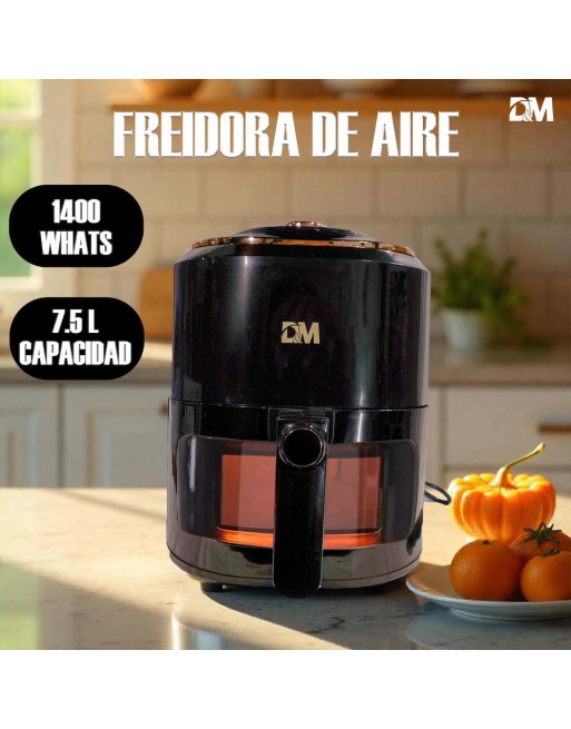 Freidora de aire de acero inoxidable Negra 7.5L