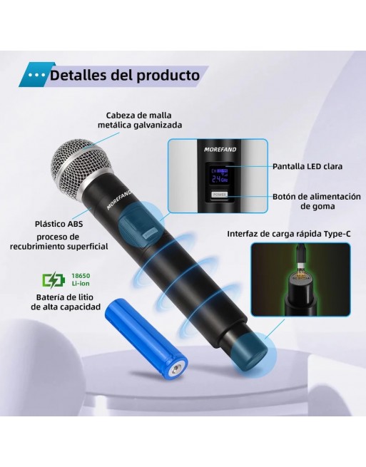 Microfono Dinamico Inalambrico Recargable X108 B1 negro