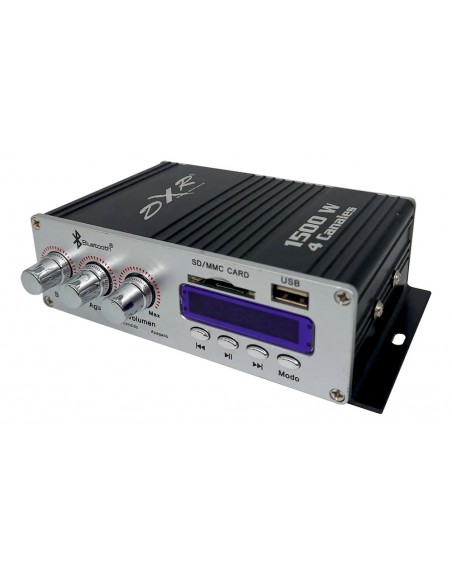 Mini Amplificador DXR 4 Canales con Bluetooth, Radio, MP3, USB