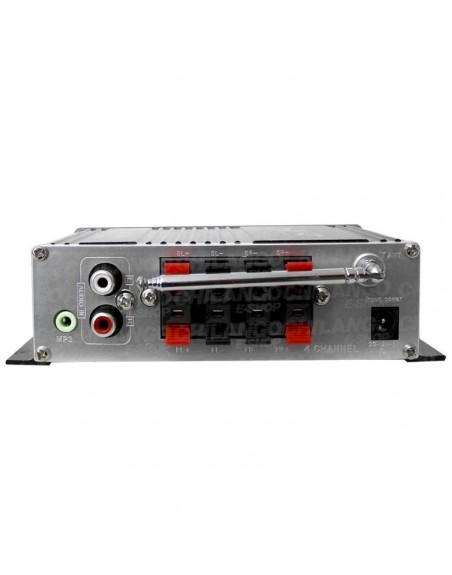Mini Amplificador DXR 4 Canales con Bluetooth, Radio, MP3, USB