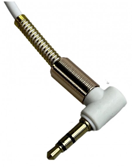Cable BLANCO para audio tipo resorte plug 3,5mm a plug 3,5mm en L
