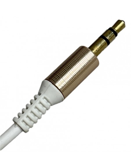 Cable BLANCO para audio tipo resorte plug 3,5mm a plug 3,5mm en L