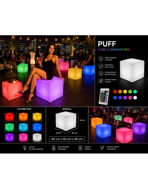 Cubo Ledpuff Iluminado 40X40X40 Mesa Centro Sala Lounge