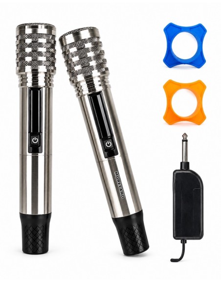 Set 2 Microfonos Dinamico Inalambricos Recargables Super UHF cromo