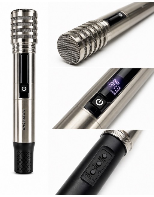 Set 2 Microfonos Dinamico Inalambricos Recargables Super UHF cromo