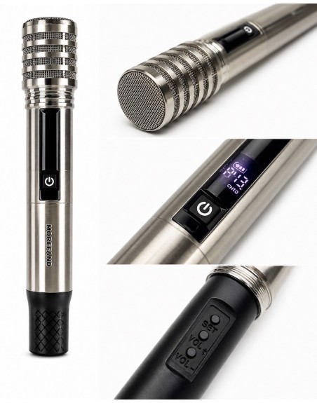 Set 2 Microfonos Dinamico Inalambricos Recargables Super UHF cromo