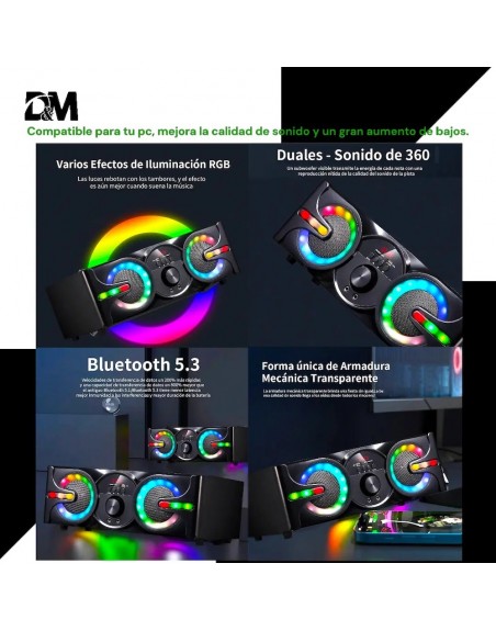 Minicomponente DM-H3007 Multimedia Speaker Sonido 3D RGBA