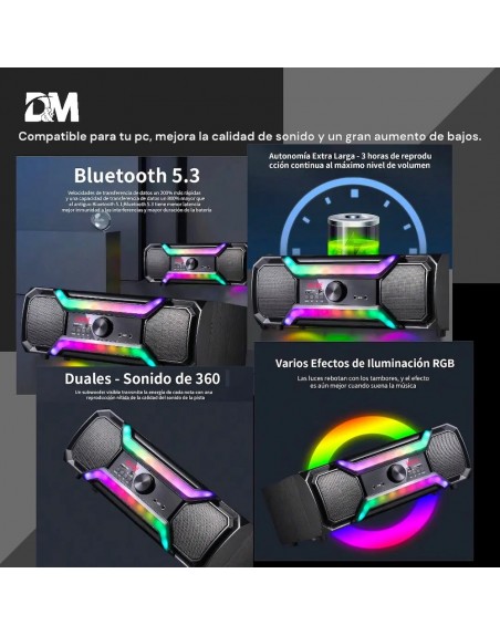 Minicomponente DM-H3006 Multimedia Speaker Sonido 3D RGBA