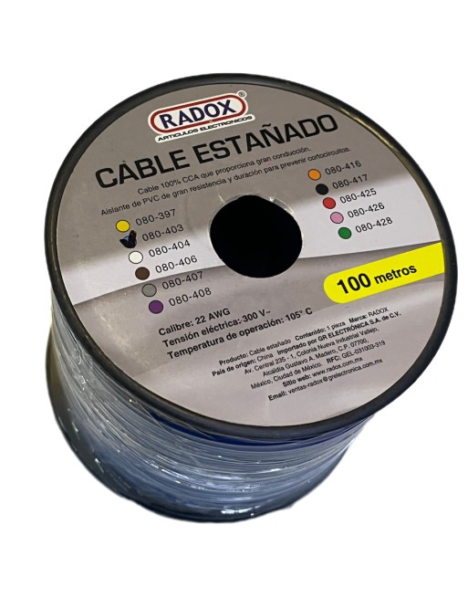 Carrete De 100m De Cable Azul Estañado calibre 22