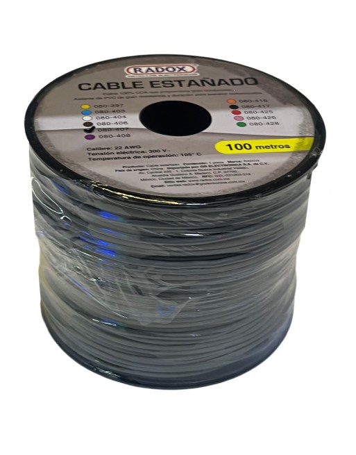 Carrete De 100m De Cable Gris Estañado calibre 22
