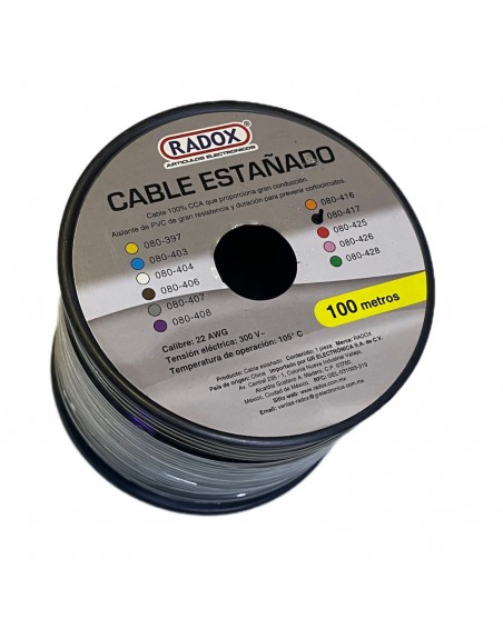 Carrete De 100m De Cable Negro Estañado calibre 22
