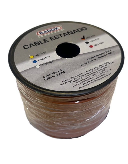 Carrete De 100m De Cable Naranja Estañado calibre 22