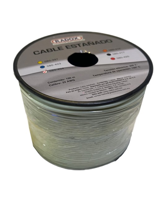 Carrete De 100m De Cable Blanco Estañado calibre 22