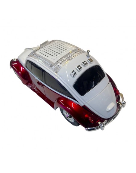 Bocina Recargable Bluetooth USB SD AUX tipo VW Bocho Rojo