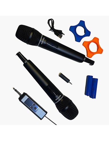 Set 2 Microfonos Dinamico Inalambricos Recargables G22B Negro y AroLed