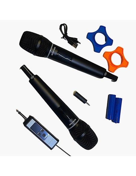 Set 2 Microfonos Dinamico Inalambricos Recargables G22B Negro y AroLed