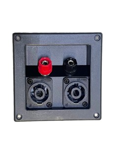 Conector Cuadrado de atornillar para Bafle con 2 terminales tipo Banana y 2  Speakon 8,9 x 8,9 cm